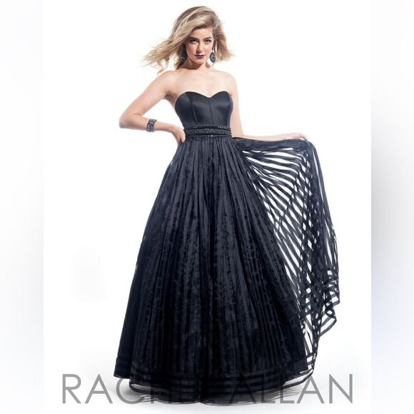 Rachel Allan Black Prom Gown Black Flowy Maxi Dress 6920 Size 4‎ - Picture 1 of 10